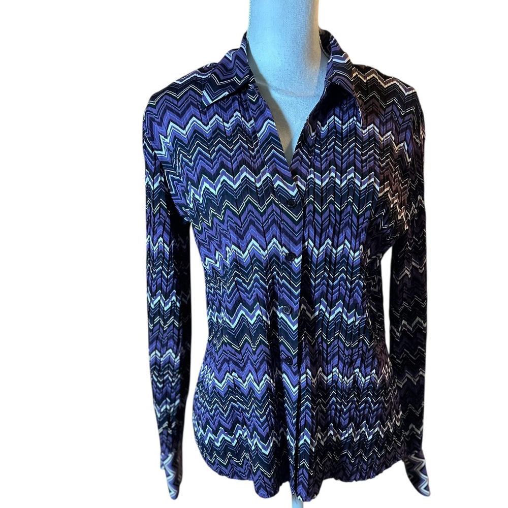 Fred David Purple Long Sleeve Button Down Stretchy Dress Top